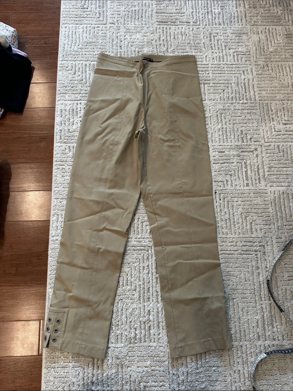 Women’s Stretch Straight-Leg Pants in Tan with sparkle detail on ankle